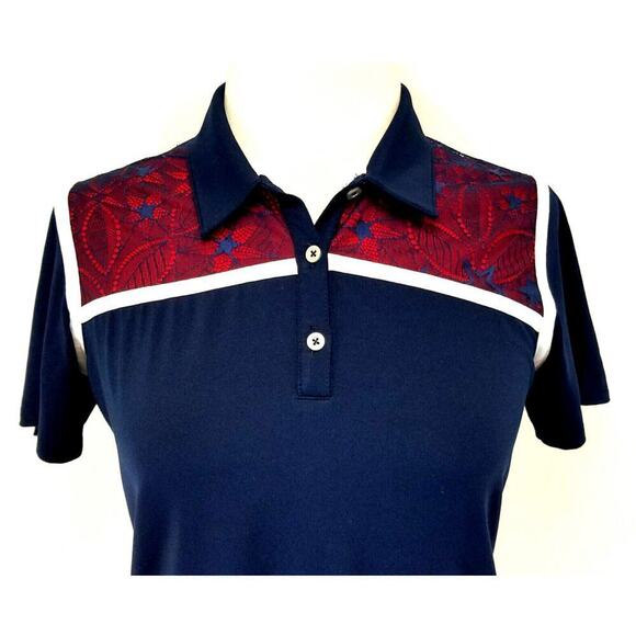 ADIDAS USA Golf Polo Shirt Navy Red White Lace Stars Flag AF2701 Womens XL EUC - Picture 2 of 8